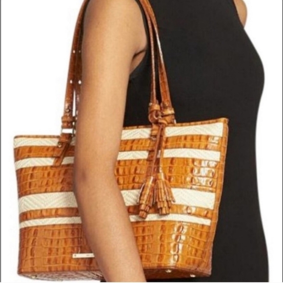 Brahmin Asher Whiskey StripedRaffia and leather Tote Bag